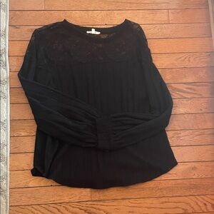 Maurices Black Lace Detail Long Sleeve Blouse